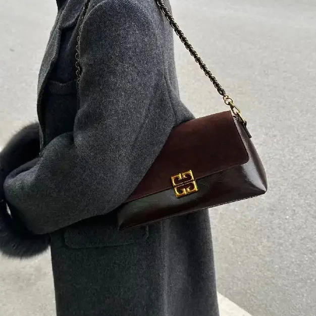 2025秋冬新款时尚磨砂皮拼接小方包小众设计百搭腋下单肩包斜挎包