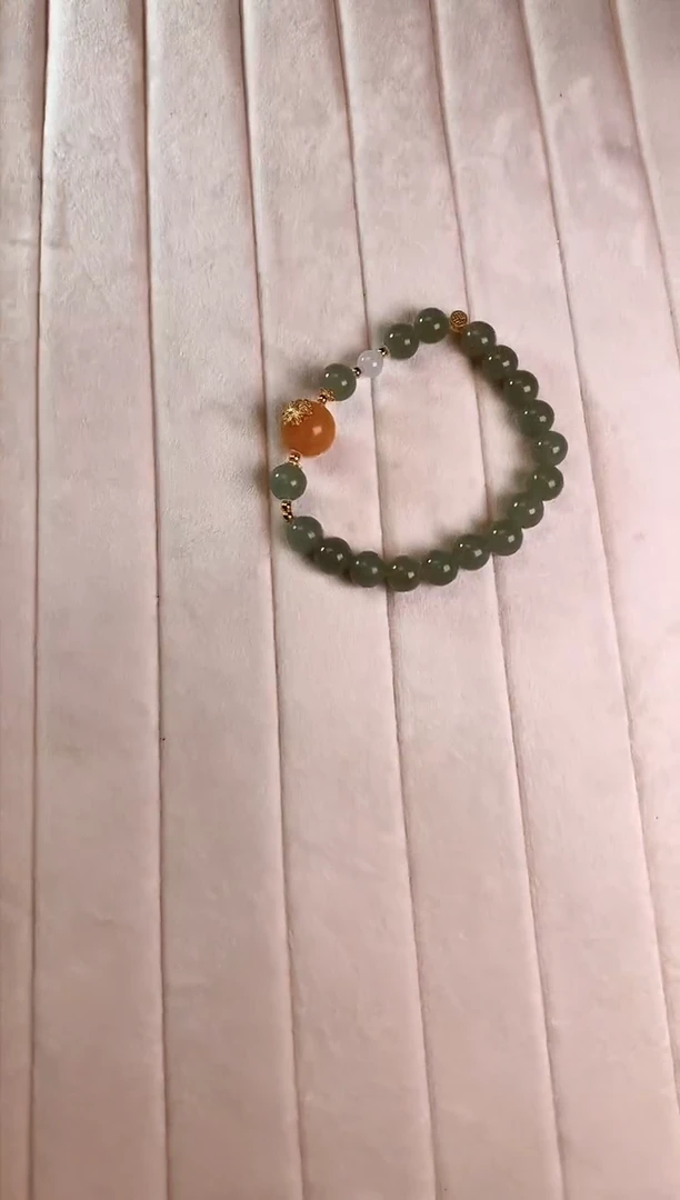 【闪购商品】和田玉手串未镶嵌8mm冰晴水和田玉搭配蜜蜡单圈