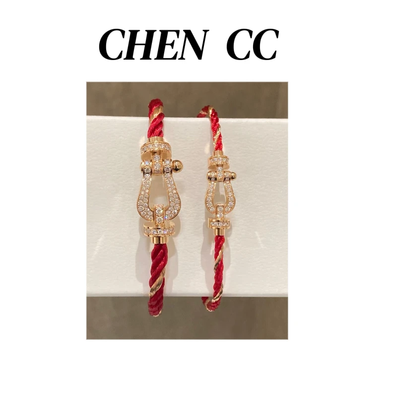 铜合金手镯 V金热卖款（镀18K金）马蹄百搭情侣编织红黑灰金色手绳