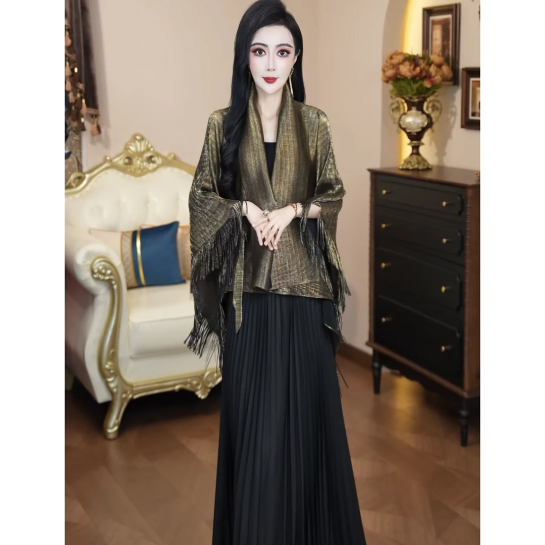 春季新款气质复古修身时尚褶衣套装2587