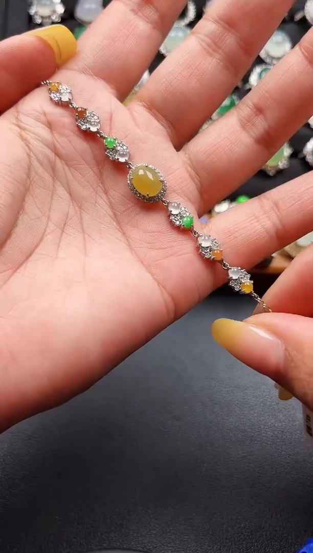 银S925镶嵌手链翡翠缅甸天然A货翡翠S925银镶嵌