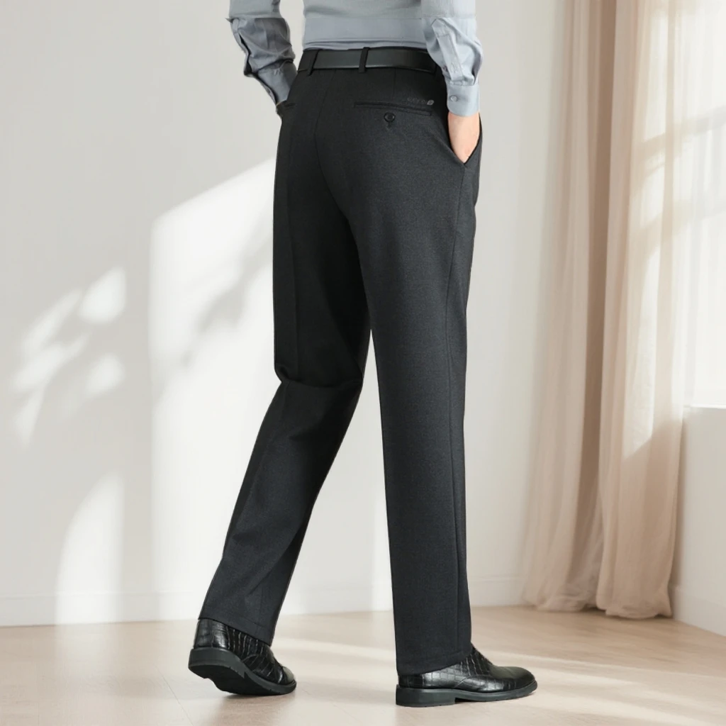 3701宽松大直筒高弹免烫针织商务休闲裤高腰男秋冬裤子冬季男士