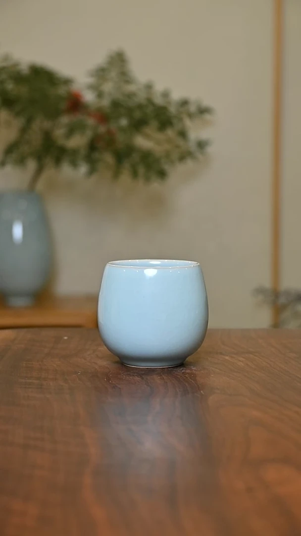 暖心杯 天青 微瑕 朱家汝窑款