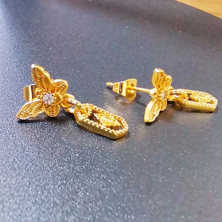 铜合金耳饰 （301）蝴蝶复古耳钉古法精致小众耳坠耳饰