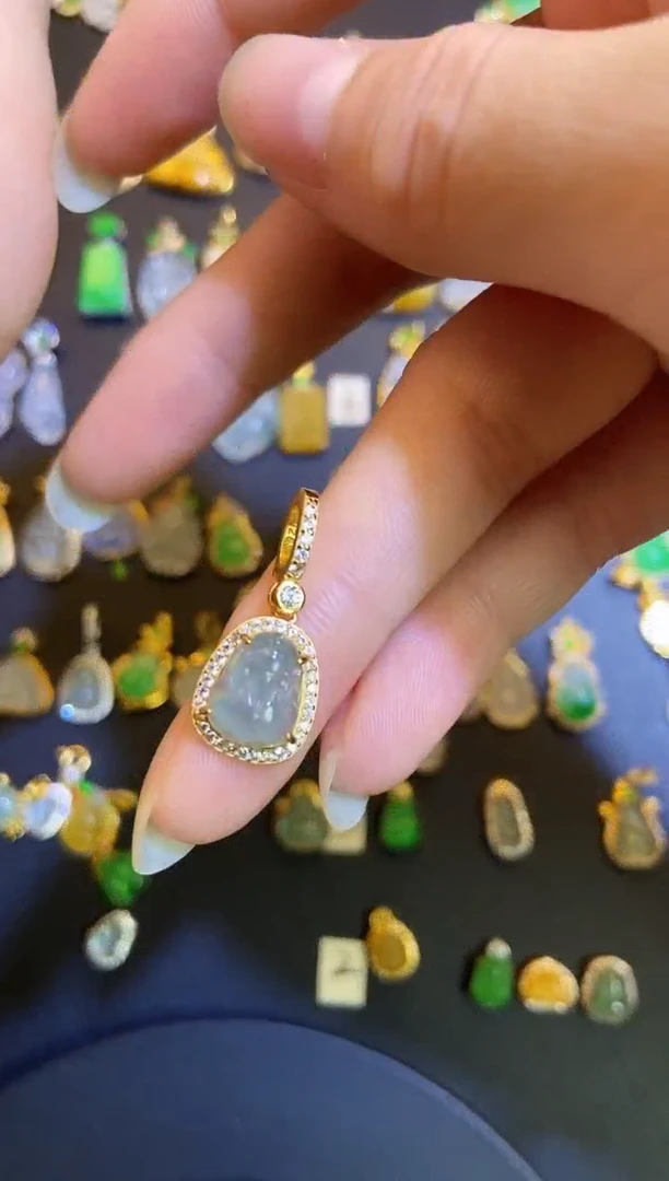 吊坠(不含链)银S925镶嵌翡翠天然A货翡翠