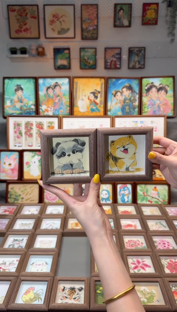 国画雪纳瑞 小柴犬 手绘国画一组11
