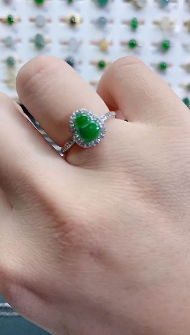 银S925镶嵌戒指翡翠天然翡翠