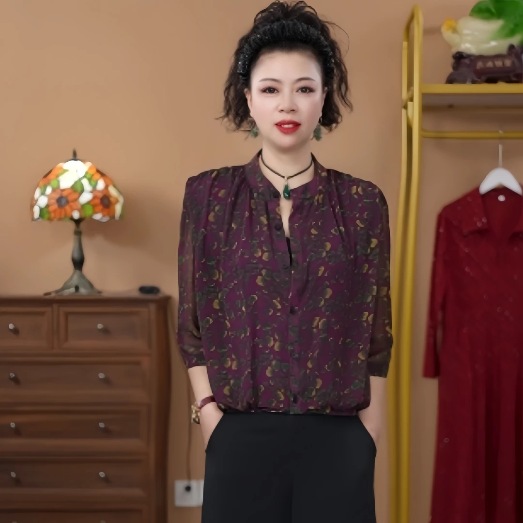 52001    夏季“自带呼吸感”七分袖雪纺衫上衣