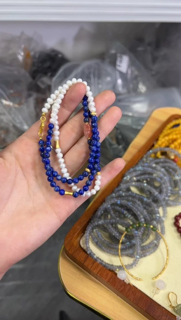 【闪购商品】青金石颈饰未镶嵌青金石淡水珍珠项链[3914]