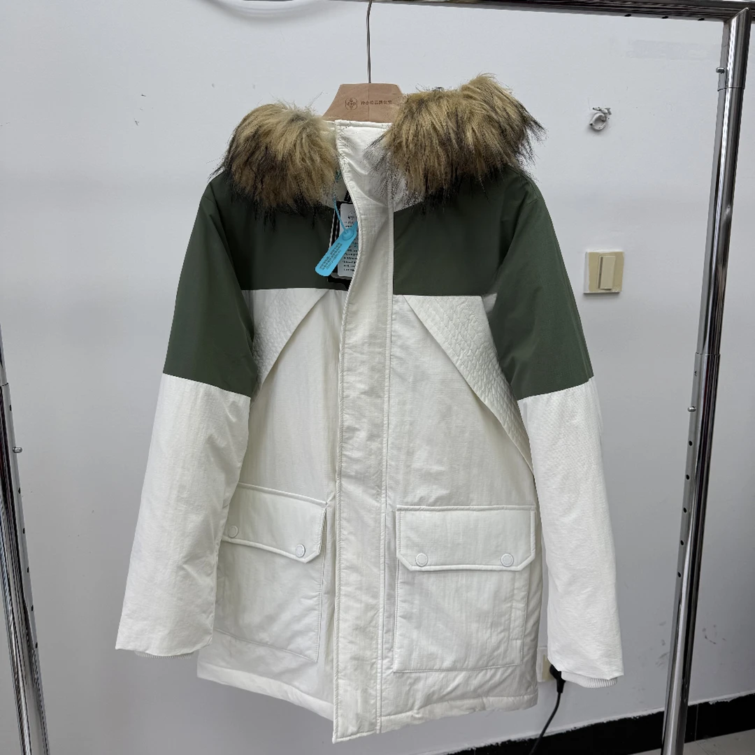 （10N牛货B）拼色连帽休闲男女同款中长款羽绒服