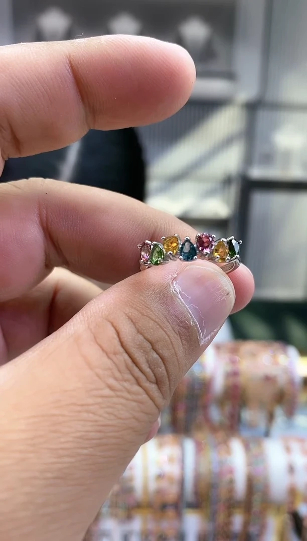 银S925镶嵌戒指碧玺35434354354