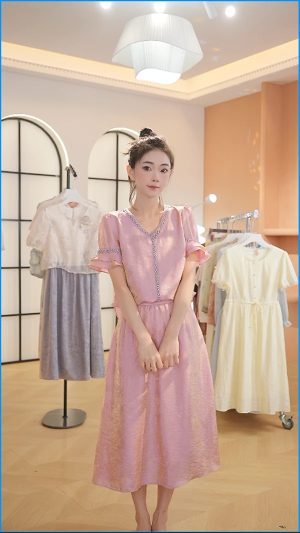 M1090 夏季新款高档洋气新中式收腰显瘦气质妈妈连衣裙女时尚