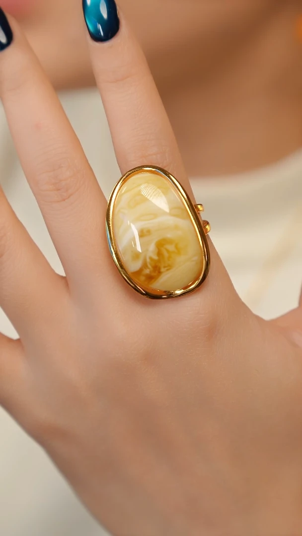 银S925镶嵌蜜蜡戒指昙花戒指