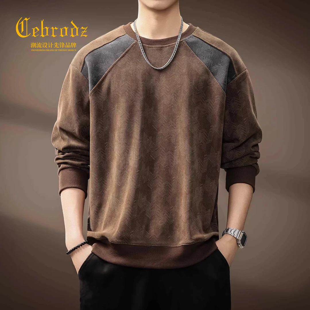 法国Cebrodz高端美式潮牌撞色拼接卫衣男秋季复古肌理感宽松百搭