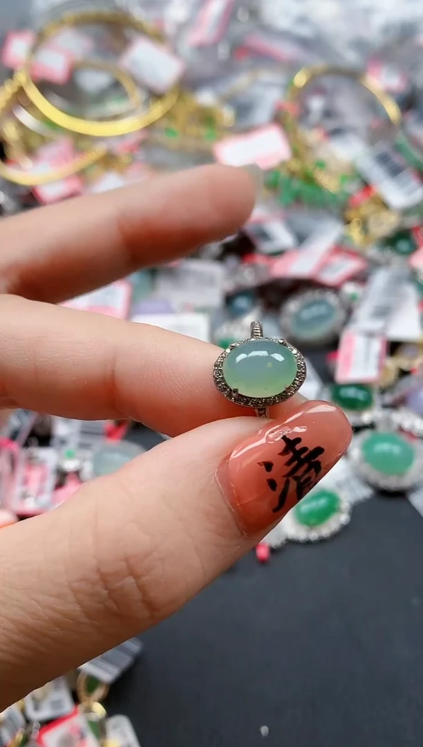 银S925镶嵌戒指翡翠天然A货缅甸翡翠