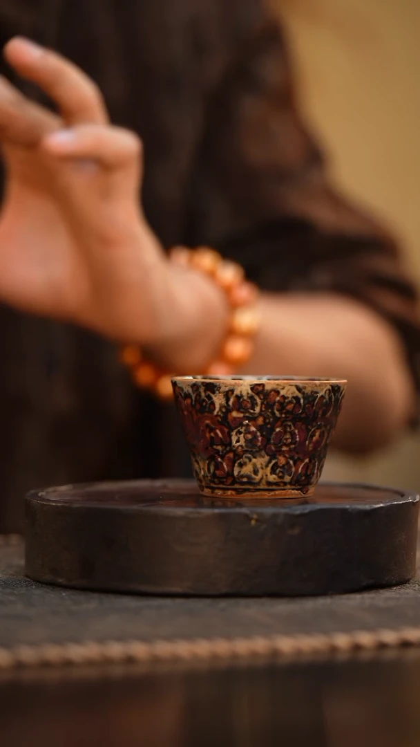 47柴房陶瓷柴烧斑鹿万佛杯