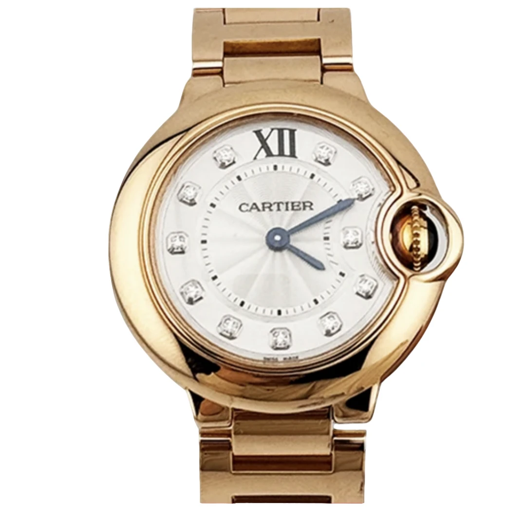 99新 Cartier/卡地亚 蓝气球WE902025 28钻刻全金链石英女表 单表