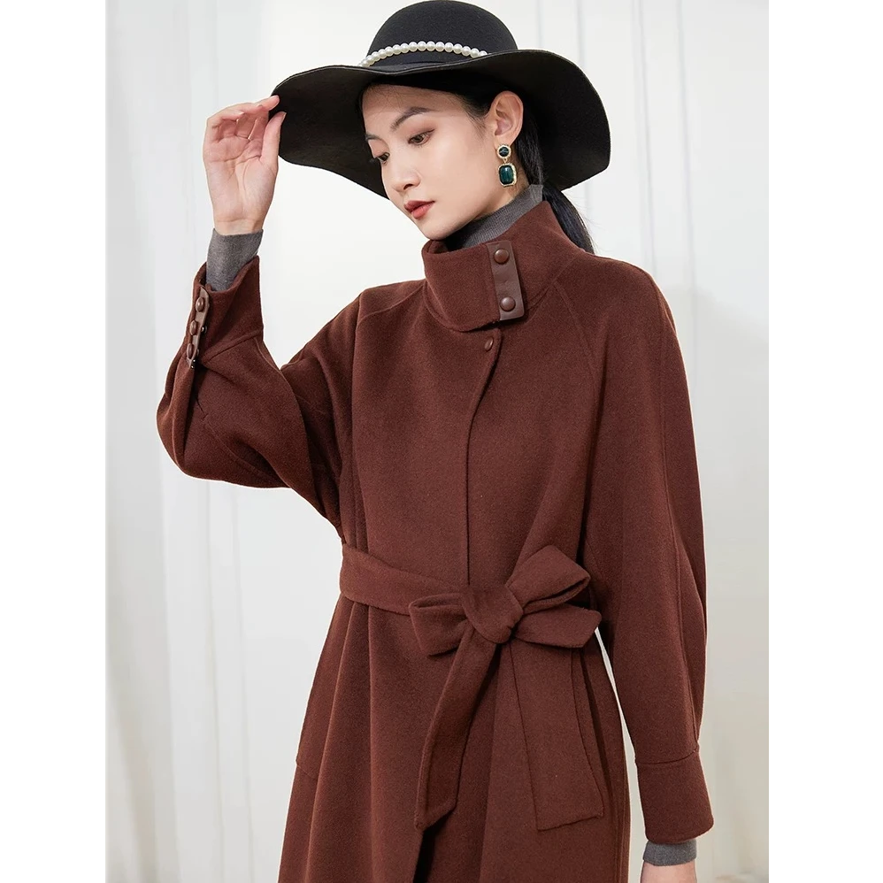 秋冬季纯色绵羊毛山羊绒大衣外套22059