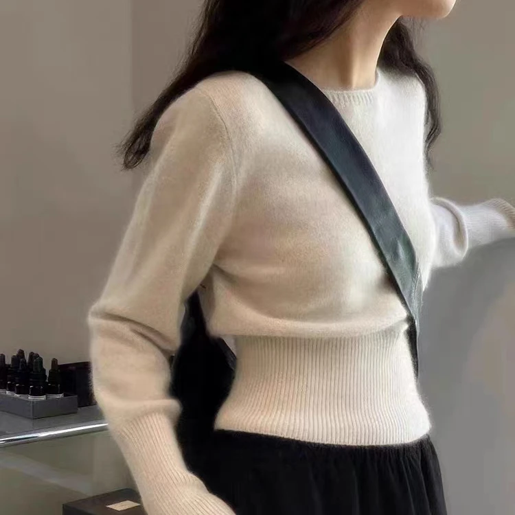 新款女优雅一字领羊毛打底衫网红百搭显瘦时尚针织衫气质短款毛衣