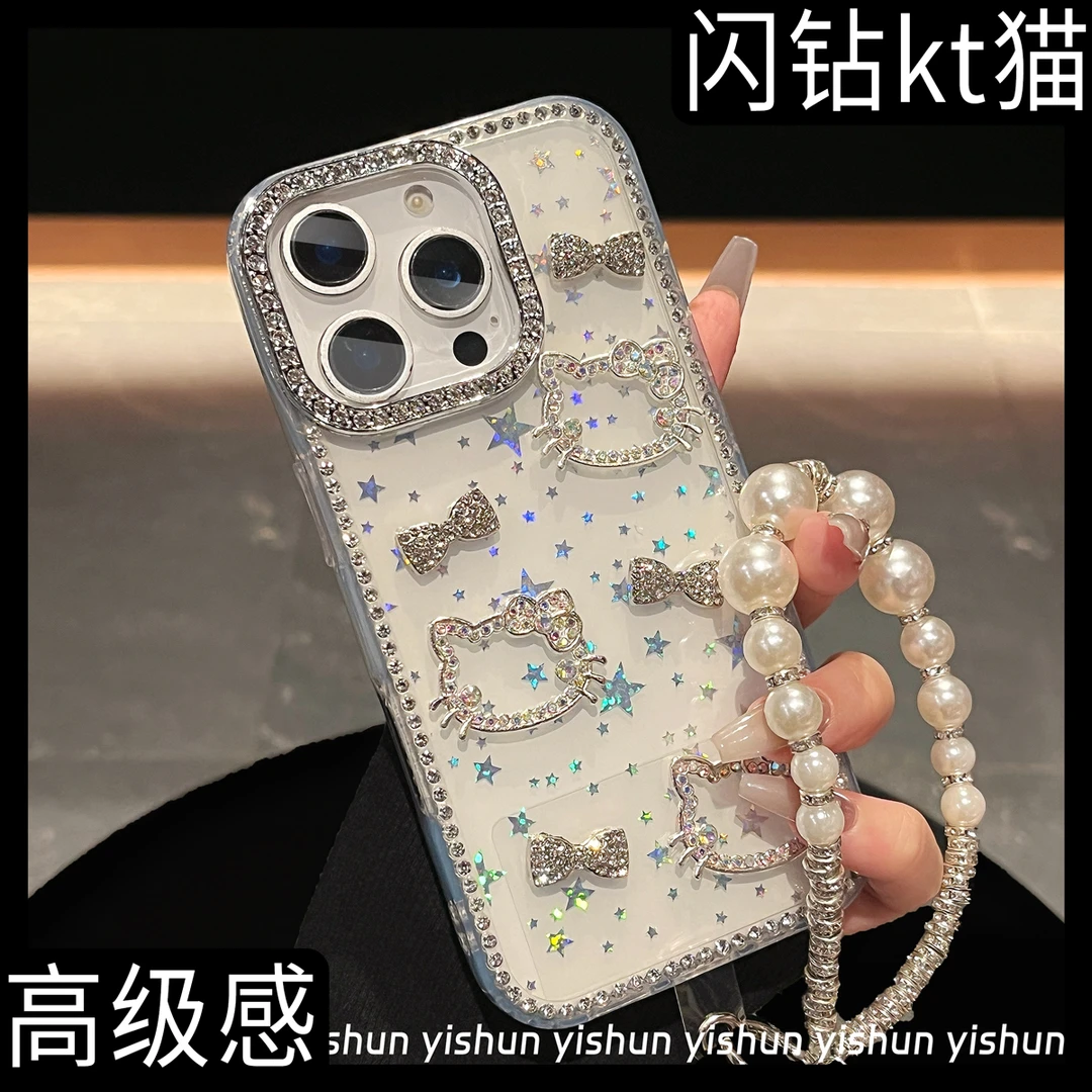 水钻高级感闪钻镂空kt猫蝴蝶结适用16ProMax苹果手机壳iPhone15pm