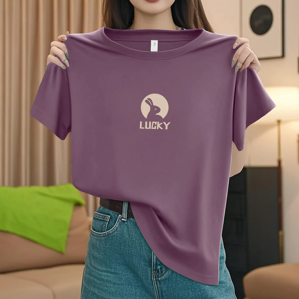 女士宽松大码圆领印花2025新款夏季短袖t恤休闲百搭显瘦时尚上衣