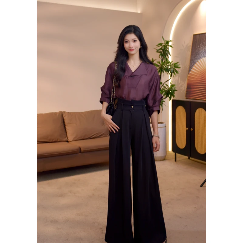 QH80394春夏季新款设计感高级直筒休闲阔腿裤