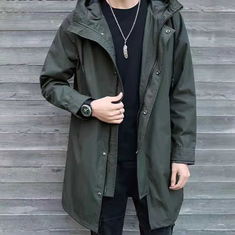 欧米朵军风衣男士中长款外套春季2025新款冲锋衣夹克宽松连帽大衣