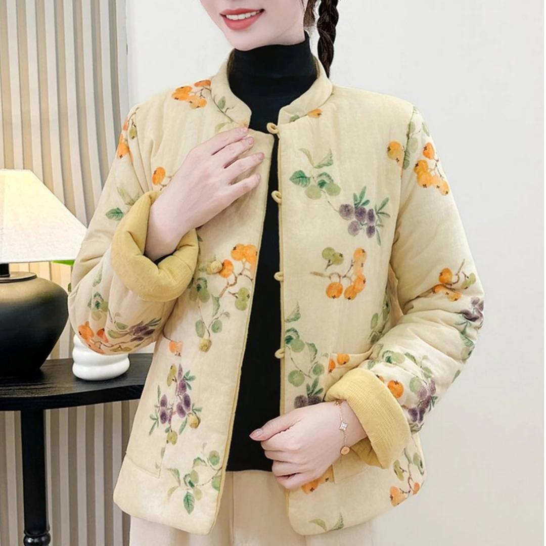 【双面穿】保暖印花女棉服立领外套棉衣秋冬复古民族风清新减龄