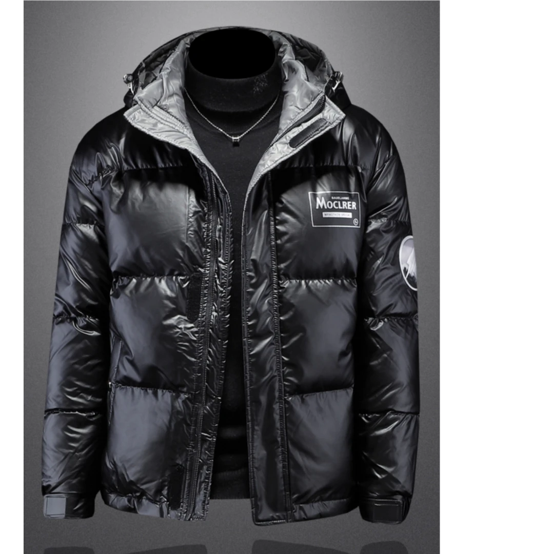 羽绒服男装2026年秋冬新款亮面保暖连帽白鸭绒加厚休闲大码外套潮