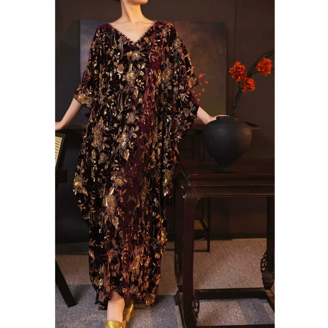 【李小姐ly】设计师时尚高定气质金片剪花重工烫钻领钉珠连衣裙