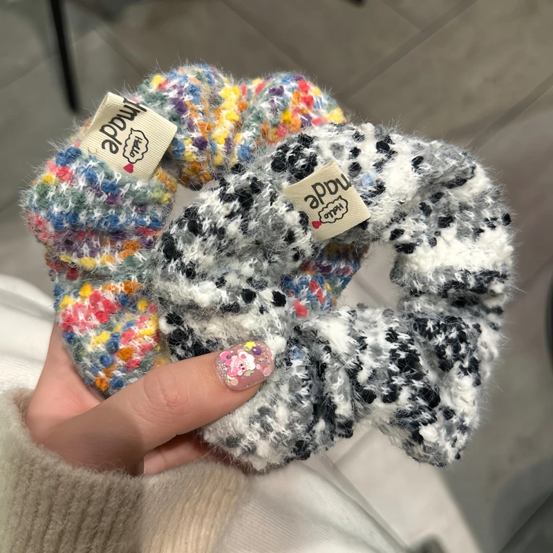 新款大肠发圈针织彩色糖豆大号毛绒绒扎发发绳韩系少女发饰秋冬