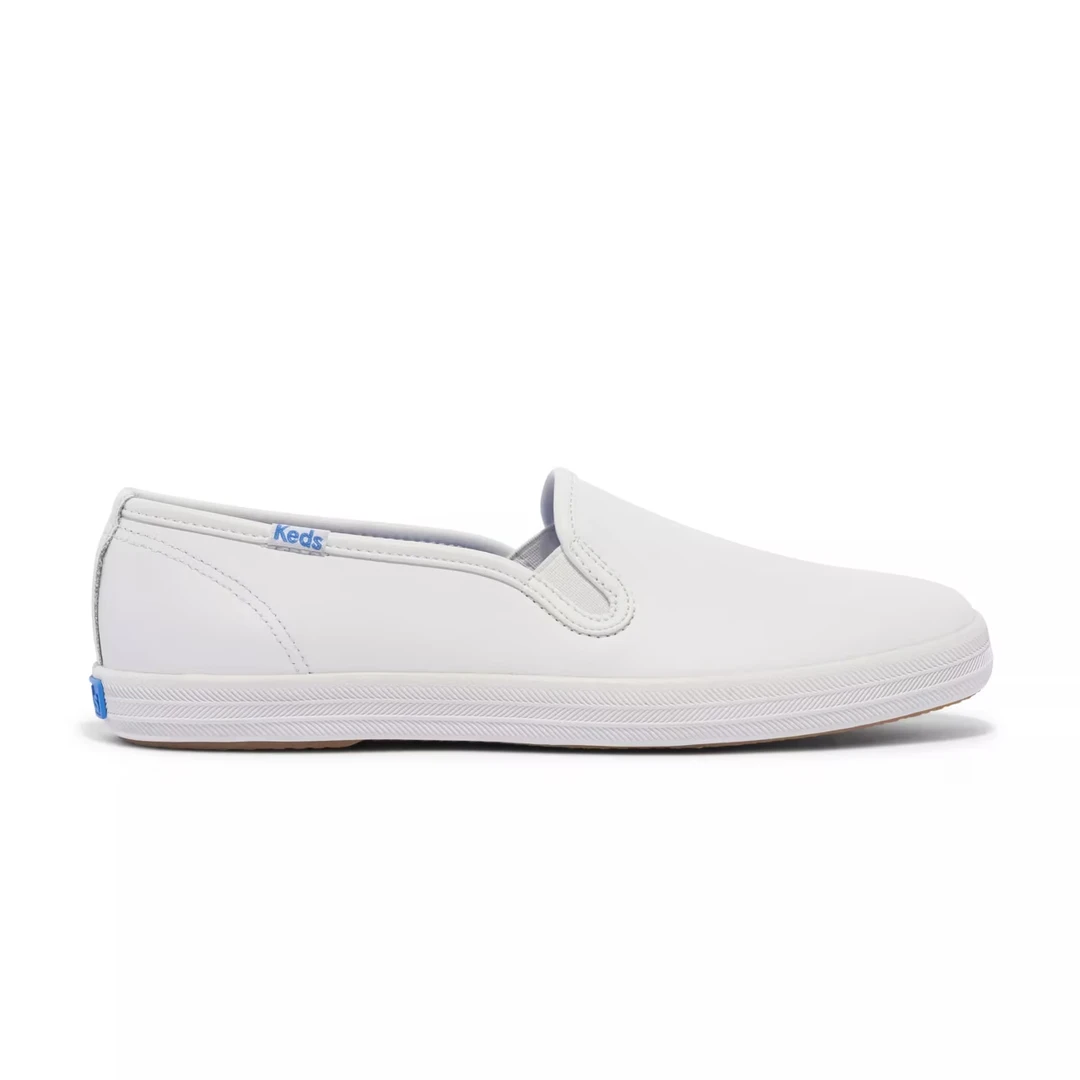 KEDS 全皮薄底一脚蹬松紧款低帮圆头休闲鞋浅口软底透气三折叠