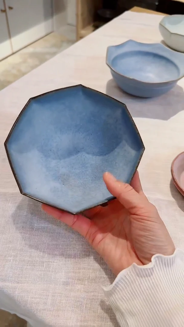 【闪购商品】碗【预售中林】蓝色立边八角碗*1个