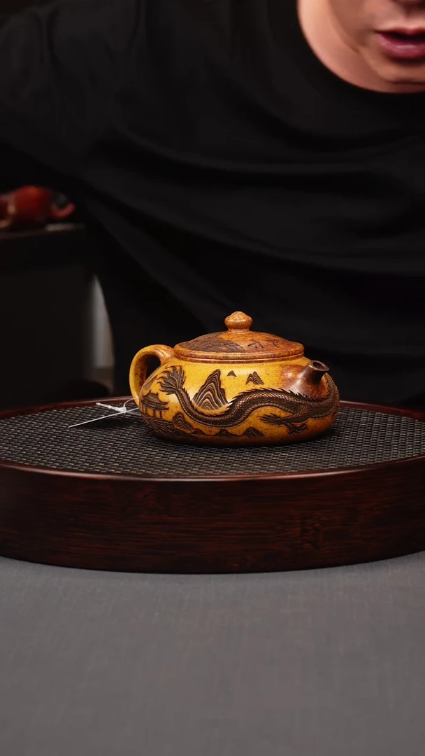 茶壶紫砂龙骨金砂柴烧龙纹寒江