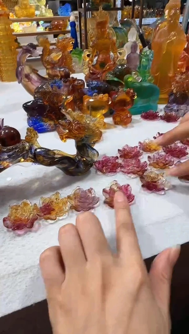 琉璃手工艺品牡丹花冰箱贴1对