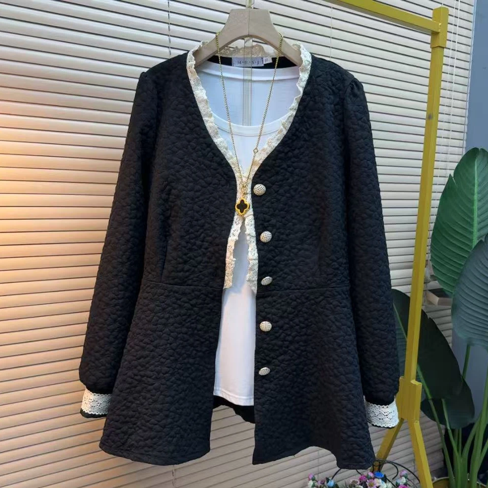 9928时尚气质显瘦新款长袖百搭黑色宽松韩版春季洋气外套