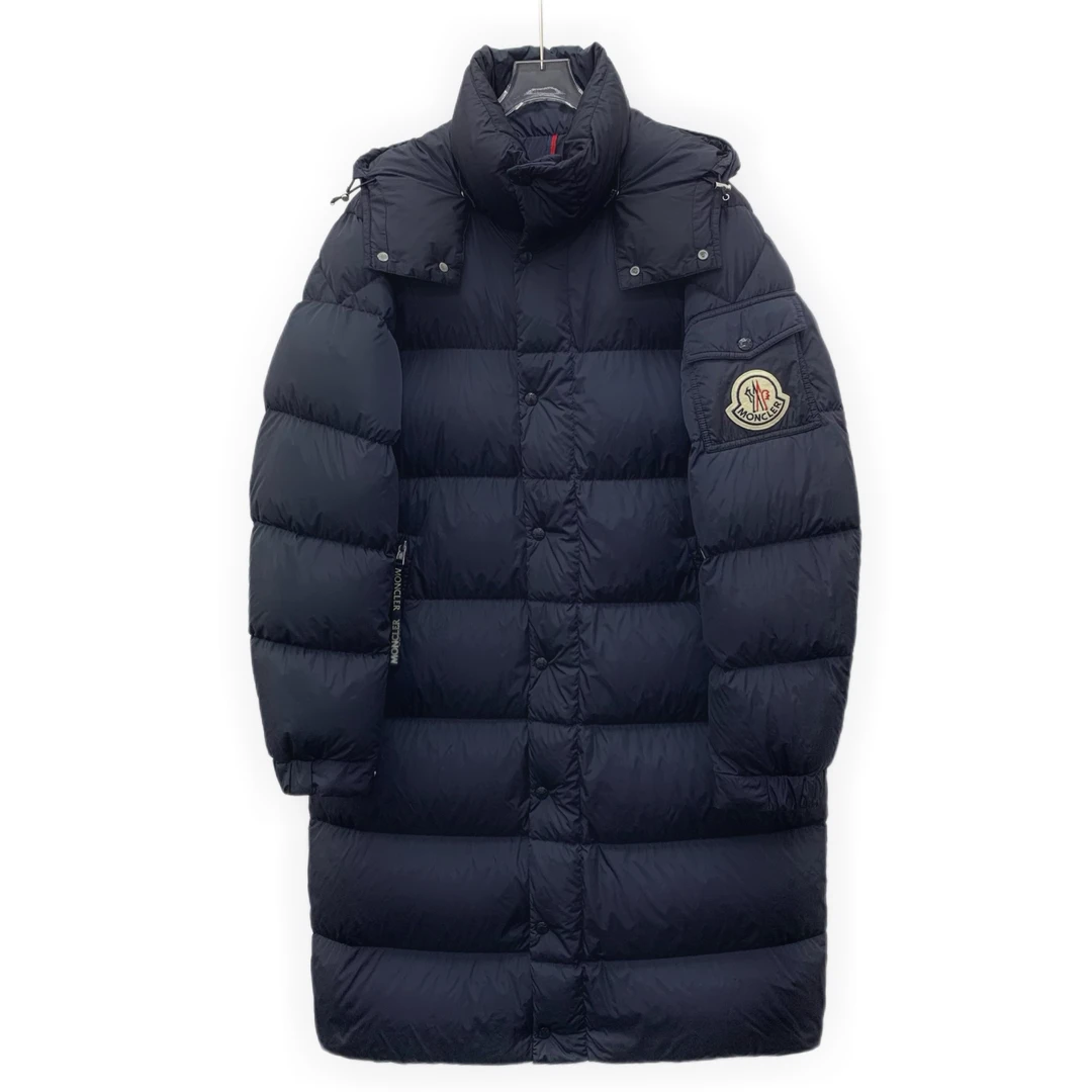 99新 MONCLER IM0842 深蓝色徽标贴饰连帽长袖羽绒服外套 5 XL码