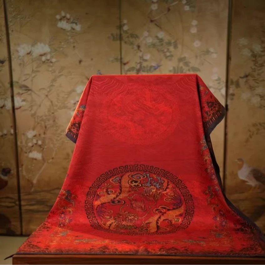 【龙凤呈祥】70*180香云龙鳞纹H125爆款长巾双面红色围巾披肩丝巾