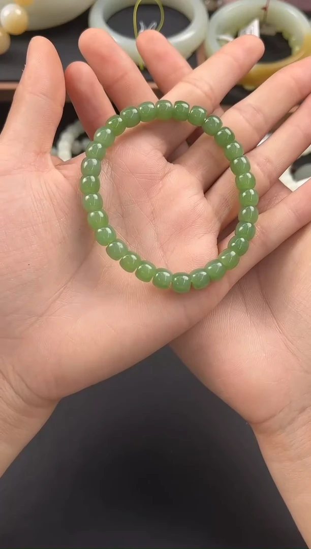手串未镶嵌和田玉俄碧手串卡6 直切微色差