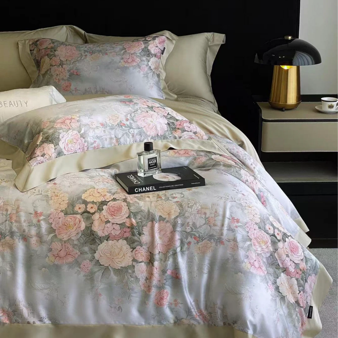 C7603 超细旦天丝棉数码印花100s标准四件套 花漾城堡-绿200*230