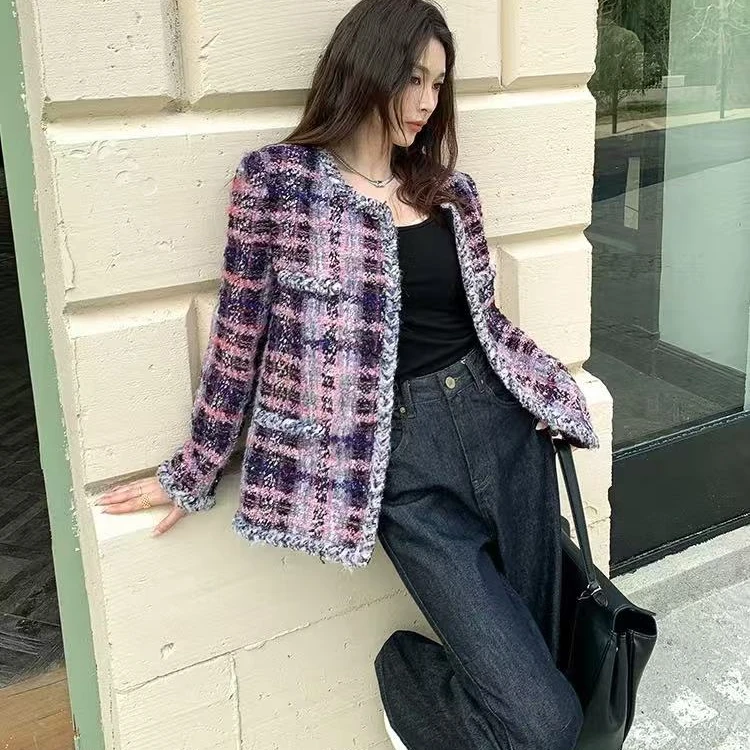 混纺粗花呢小香风外套