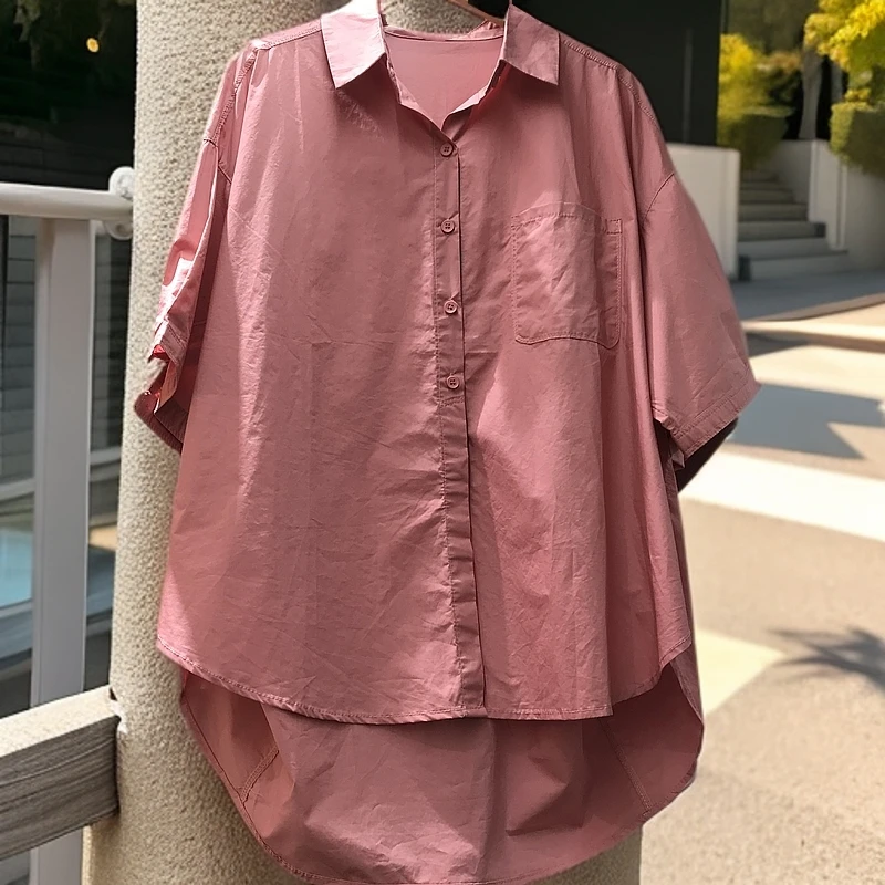 2025夏季新款韩版文艺学院风前短后长简约百搭中袖上衣