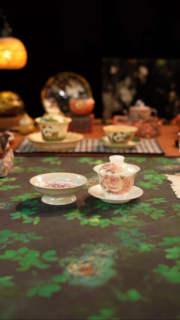 螺钿花盖碗+壶承·········