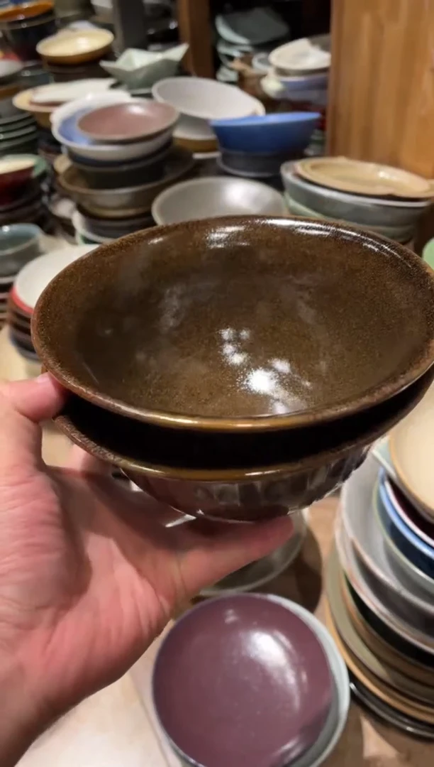 【闪购商品】瓷片493柴烧刻刀瓜棱纹面碗2只