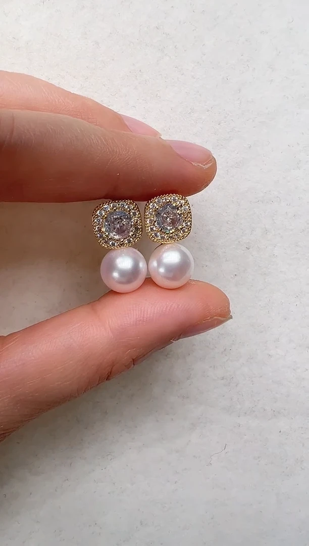 【闪购商品】淡水珍珠耳饰合金大方糖