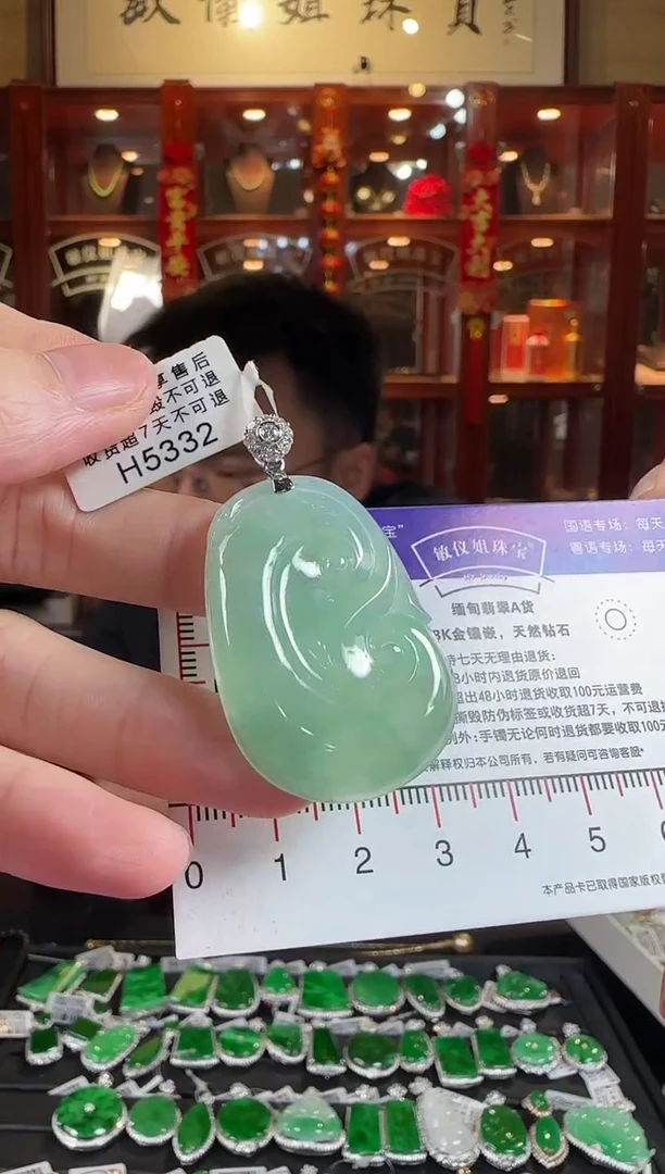 颈饰18K金镶嵌翡翠H5332如意