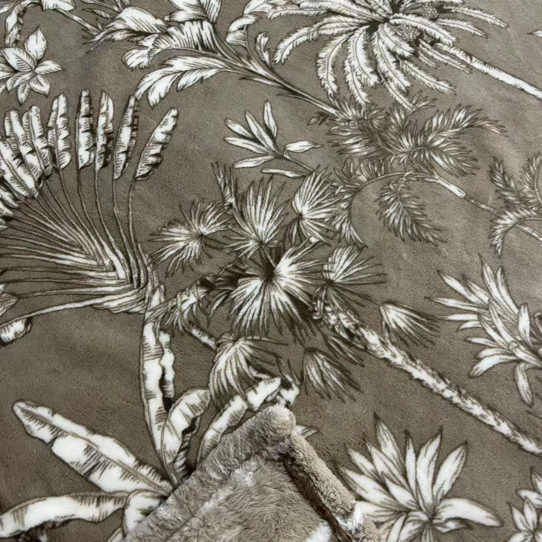 MT-2024370卡其色海棠花毛毯200*180