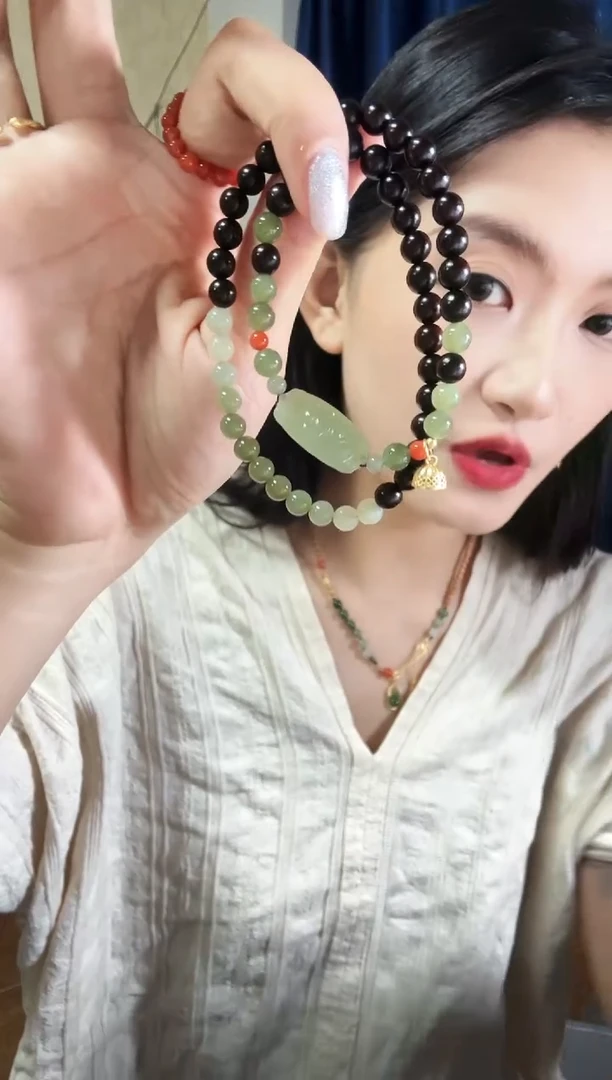 檀香紫檀（小叶紫檀）手串/手链紫檀双圈荷花牌