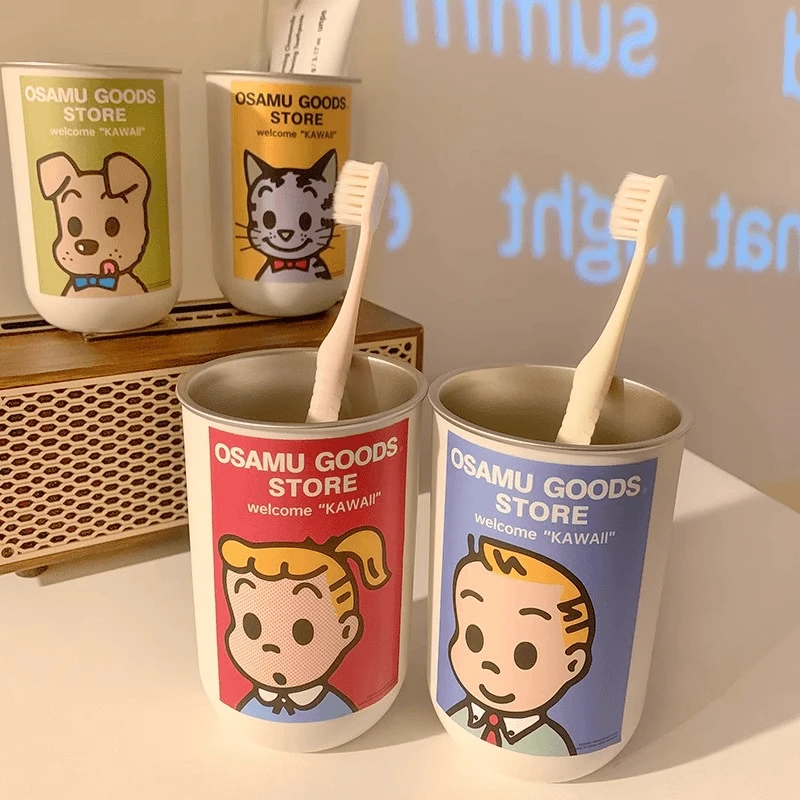 可爱情侣漱口杯轻奢不锈钢高端家用牙刷杯旅行便携式儿童洗漱杯子