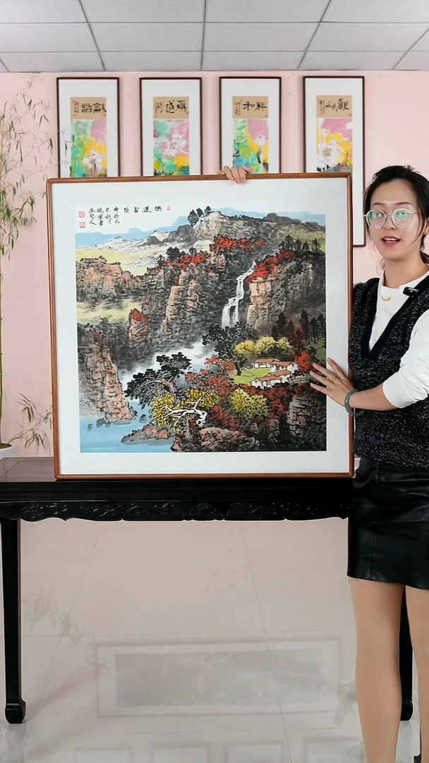 国画张现军《鸿运当头》手绘含框82*82厘米